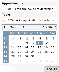 Gnome/Evolution Calendar Applet Screenshot