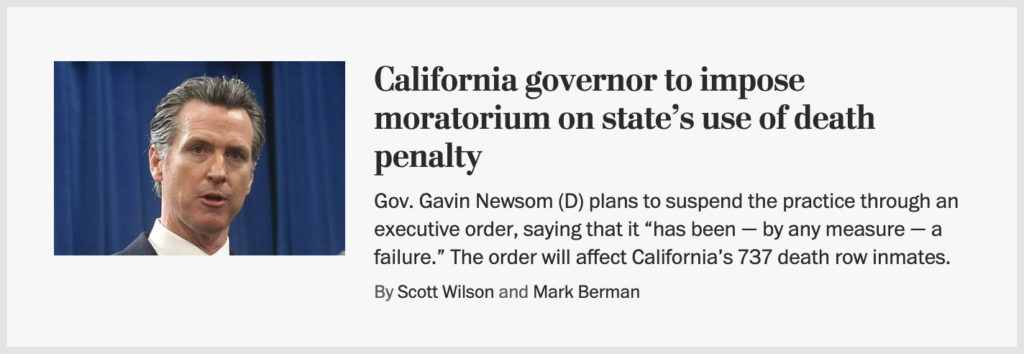 Screenshot of article about Gavin Newsom in Washington Post