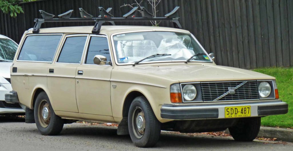 Yellow 1978 Volvo station wagon