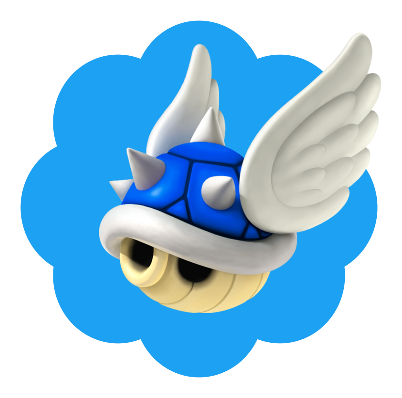 Twitter blue-checkmark shape with Mario Kart blue shell on top