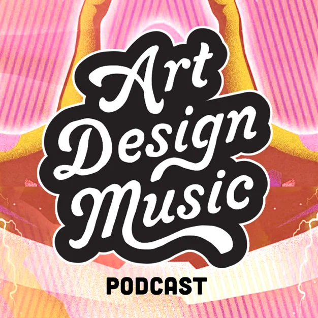 Art Design Music podcast cover art in hand-lettered type